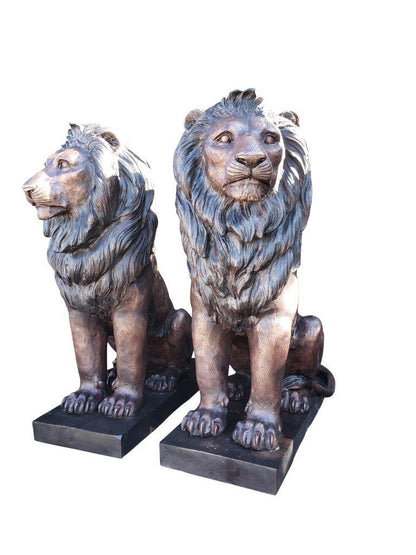 Pair of Life-size lions bronze statues -  Size: 17"L x 35"W x 47"H.