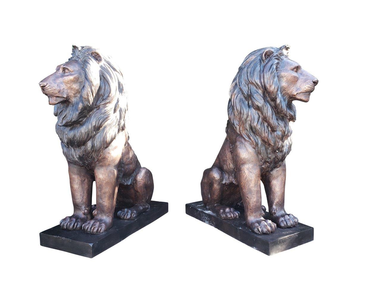 Pair of Life-size lions bronze statues -  Size: 17"L x 35"W x 47"H.