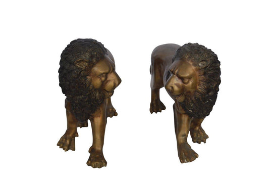 Pair of Lions Bronze Statue, Small -  Size: 16"L x 5"W x 9"H.