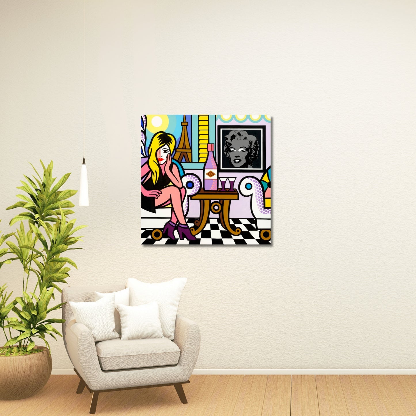 Paris Livingroom, Acrylic Painting, Stretched Canvas, Art by Jozza 40" x 40"