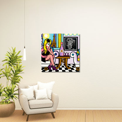 Paris Livingroom, Acrylic Painting, Stretched Canvas, Art by Jozza 40" x 40"