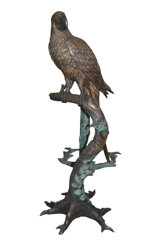 Parrot On A Tree Bronze Statue -  Size: 30"L x 24"W x 66"H. 