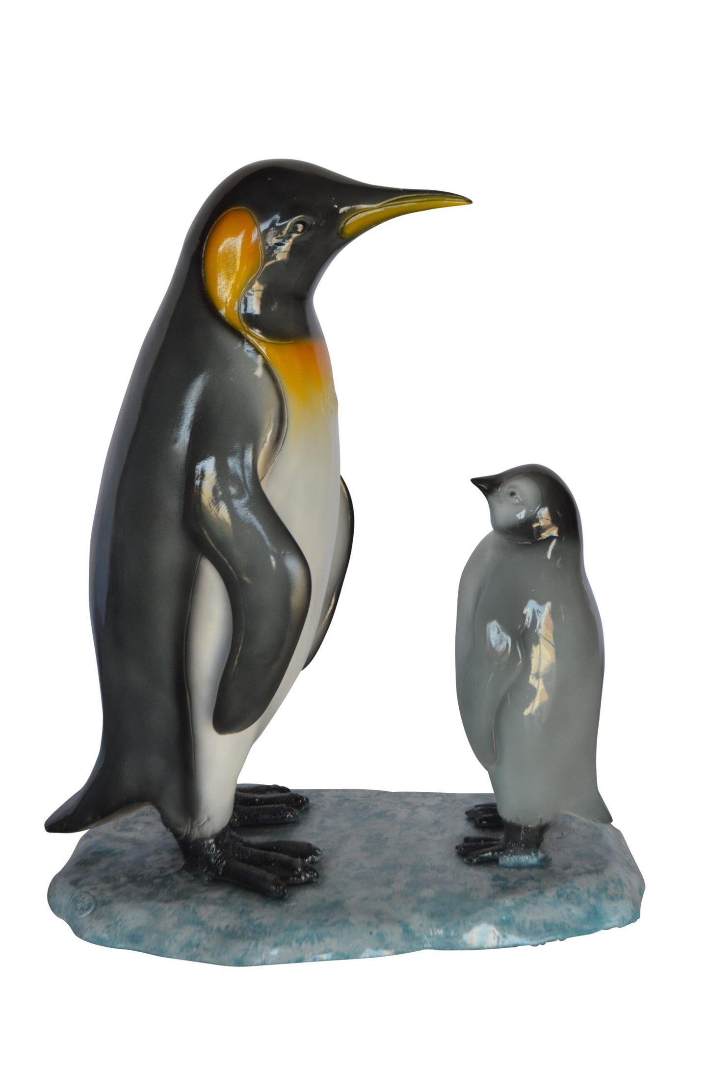 Penguin and Her Baby Standing Bronze Statue -  Size: 14"L x 9"W x 19"H.