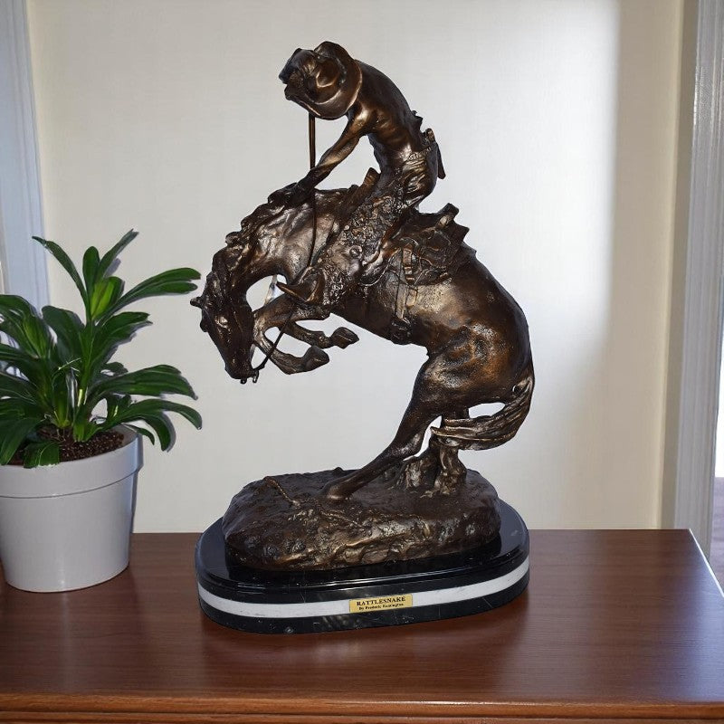 Rattlesnake Remington Replica Bronze Statue on A Marble  Size: 16" x 10" x 25"H