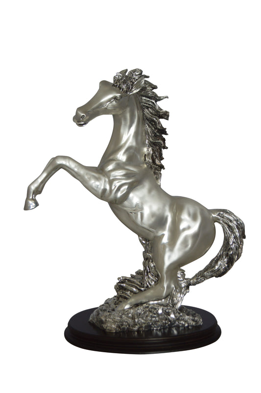 Rearing Horse  Silver Finished Statue -  Size: 18"L x 10"W x 22"H.