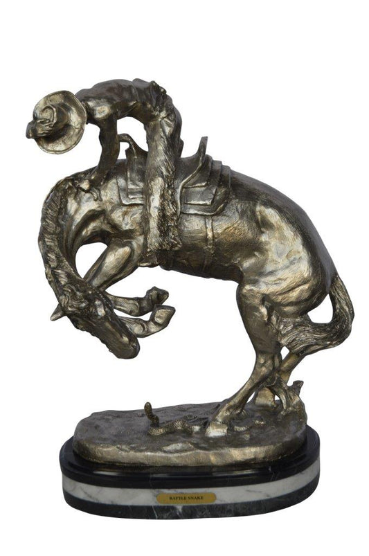 Remington Rattlesnake silver finish Bronze Statue -  Size: 17"L x 11"W x 23"H.