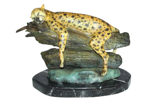 Resting Tiger Bronze Statue -  Size: 16"L x 12"W x 13"H.