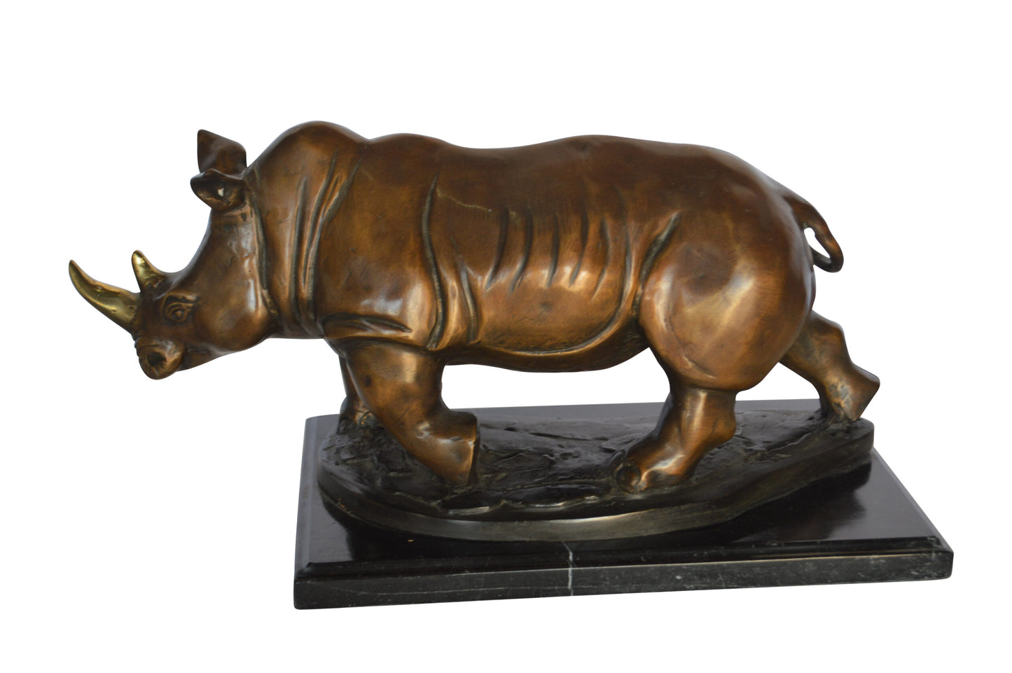 Rhino Bronze Statue Mounted  on a Marble Base -  Size: 21"L x 9"W x 10"H.
