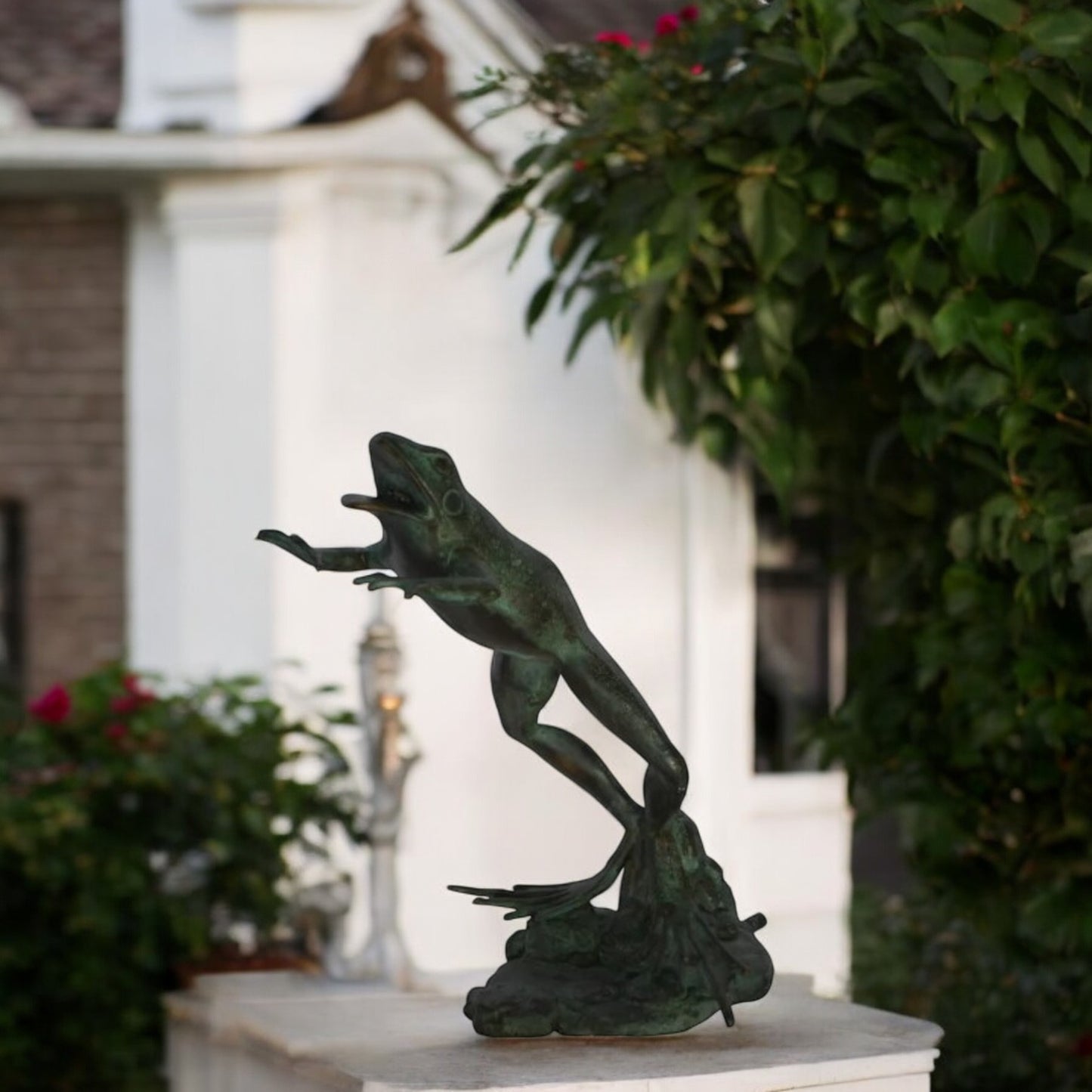 Frog Jumping  Bronze Statue Fountain -  Size: 11"L x 13"W x 16"H.
