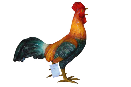 bronze statue of a standing Rooster -cockerel -  Size: 20"L x 7.5"W x 19.5"H. 