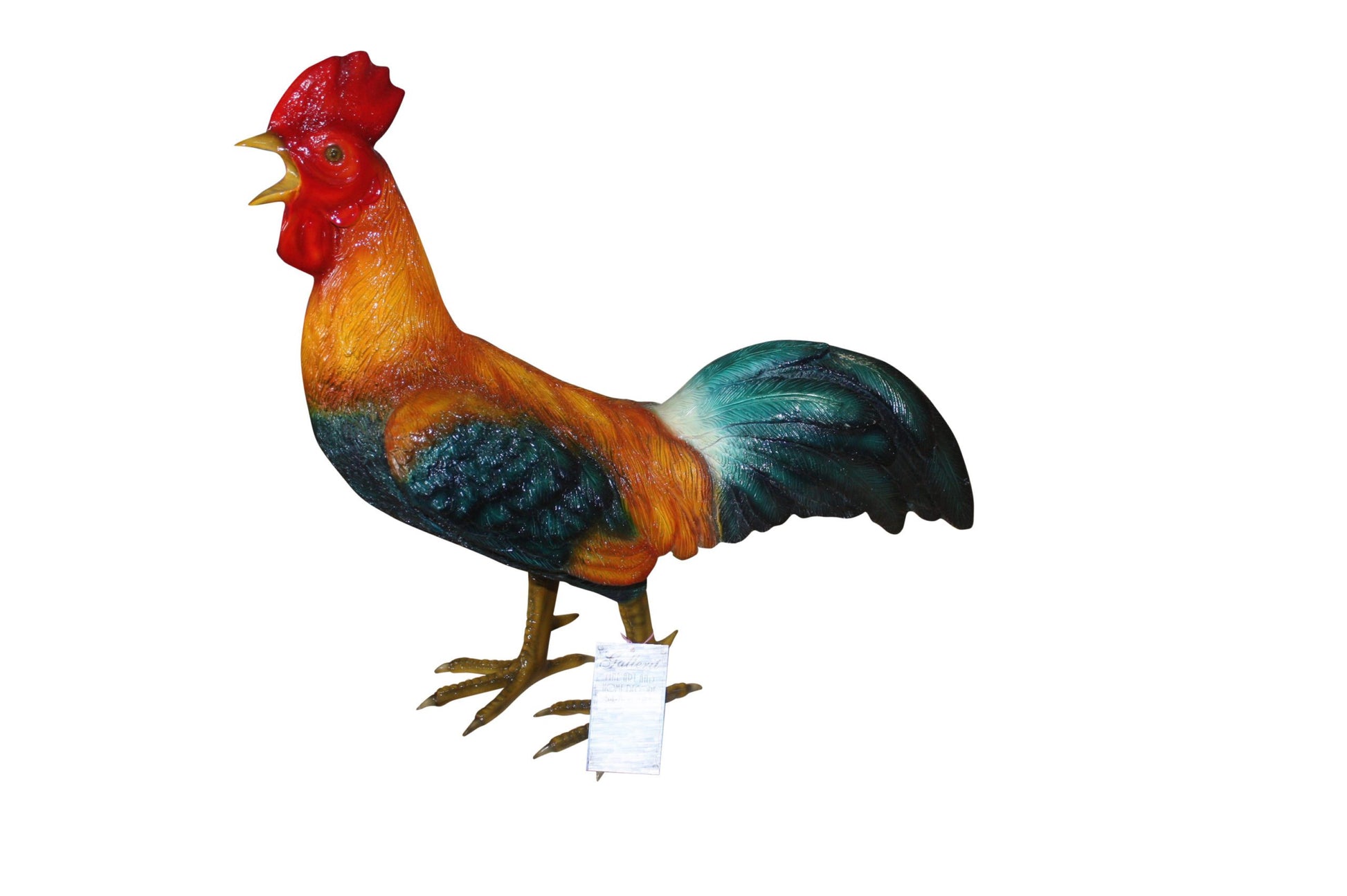bronze statue of a standing Rooster -cockerel -  Size: 20"L x 7.5"W x 19.5"H. 