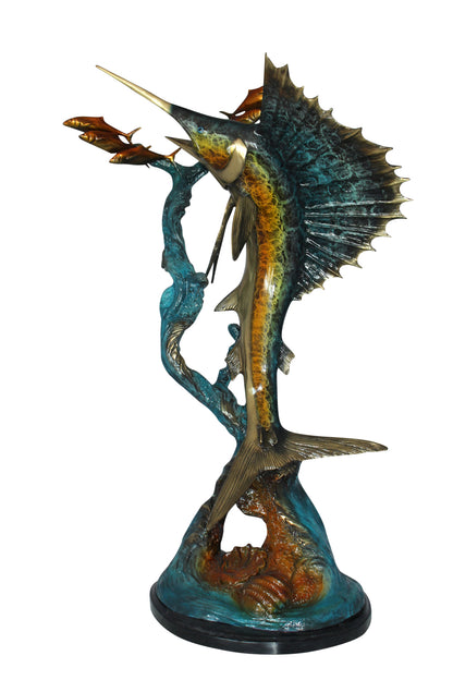 Sailfish With Small Fish Bronze Statue -  Size: 29"L x 17"W x 40"H. 