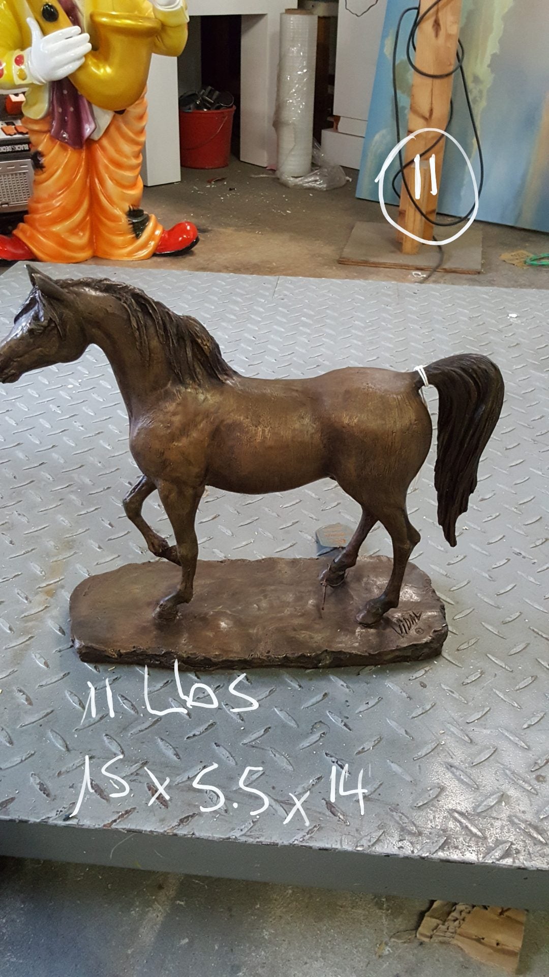 Horse Bronze Statue by Vidal -  Size: 15"L x 5.5"W x 14"H. 