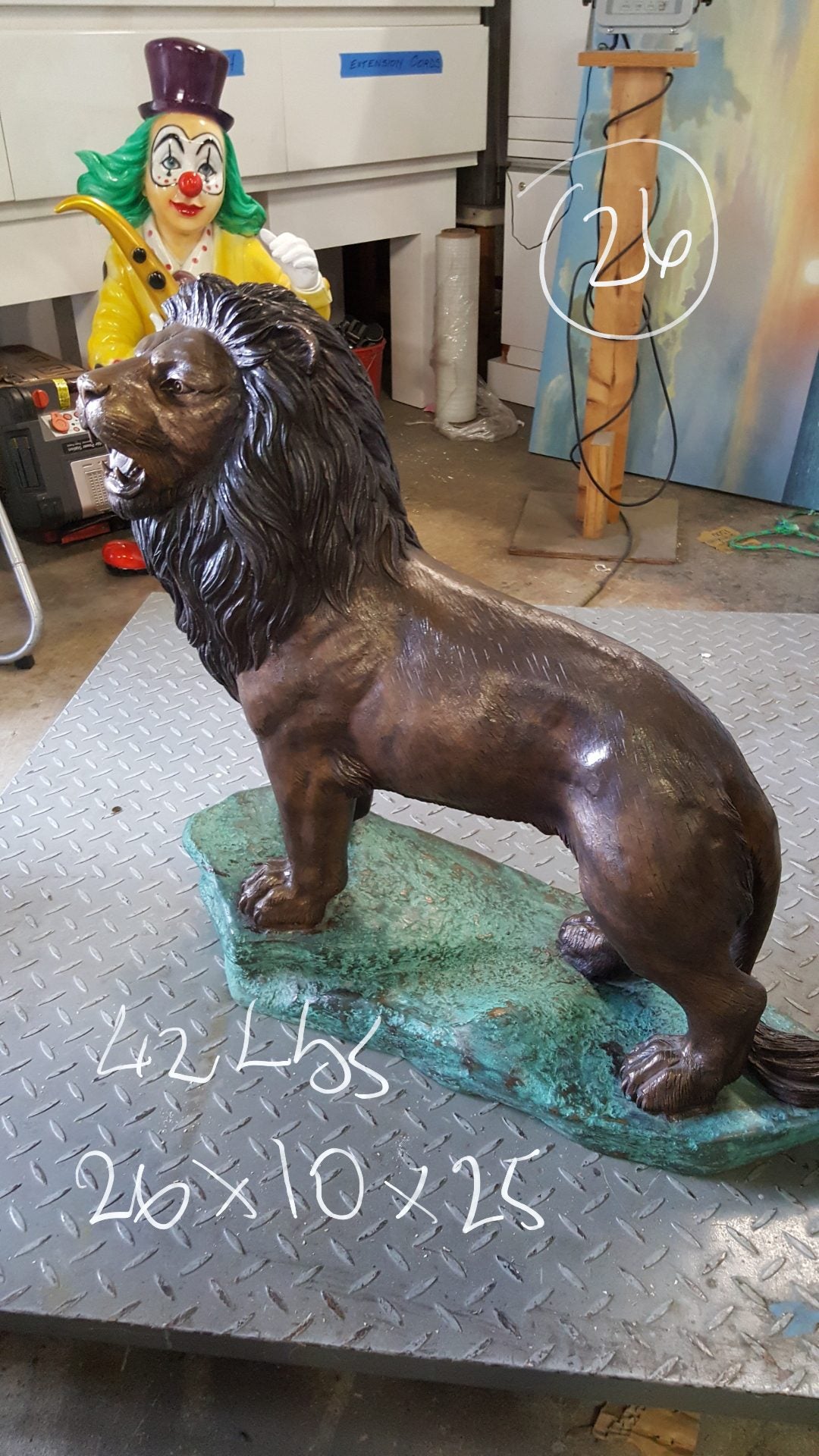 Lion Standing Bronze Statue -  Size: 26"L x 10"W x 25"H. 