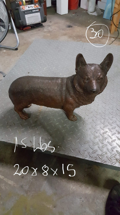 Corgi dog standing Bronze Statue -  Size: 20"L x 8"W x 15"H. 