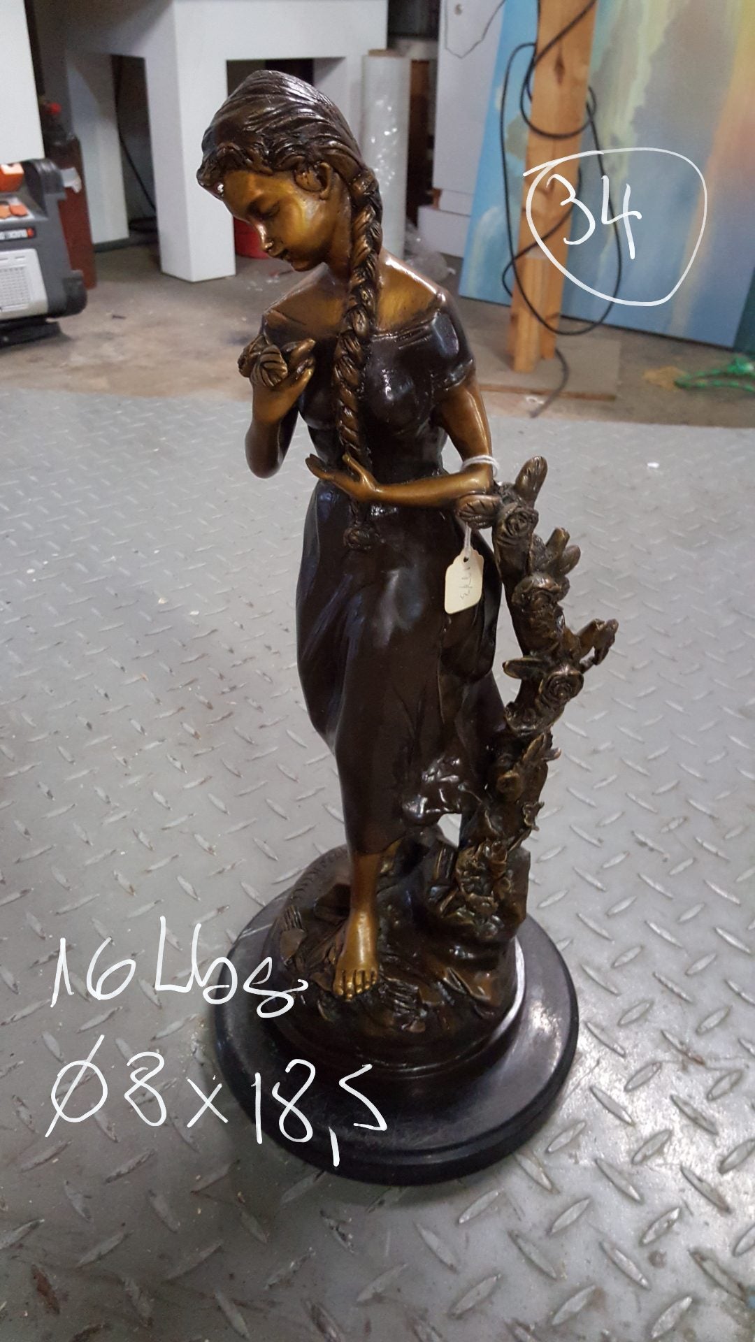 Standing girl Bronze Statue -  Size: 8"L x 8"W x 18.5"H. 