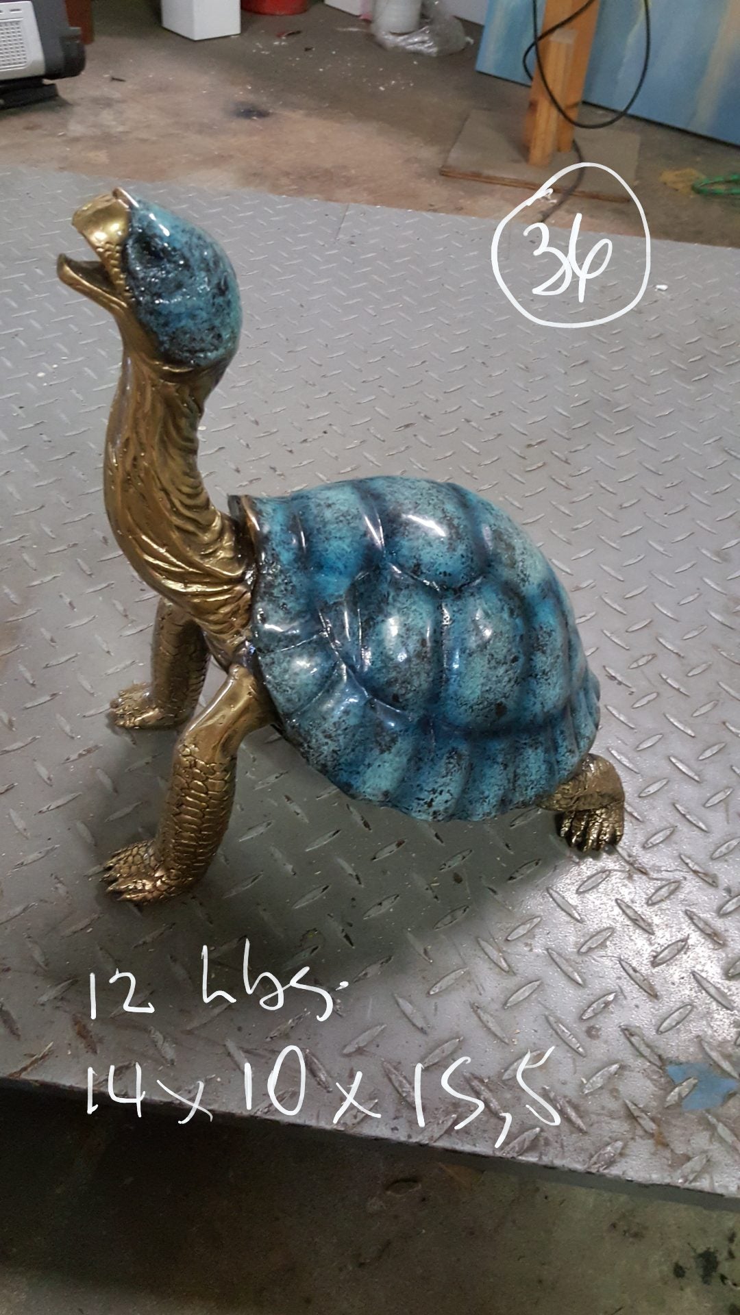 Turtle with special patina Bronze Statue -  Size: 14"L x 10"W x 15.5"H. 