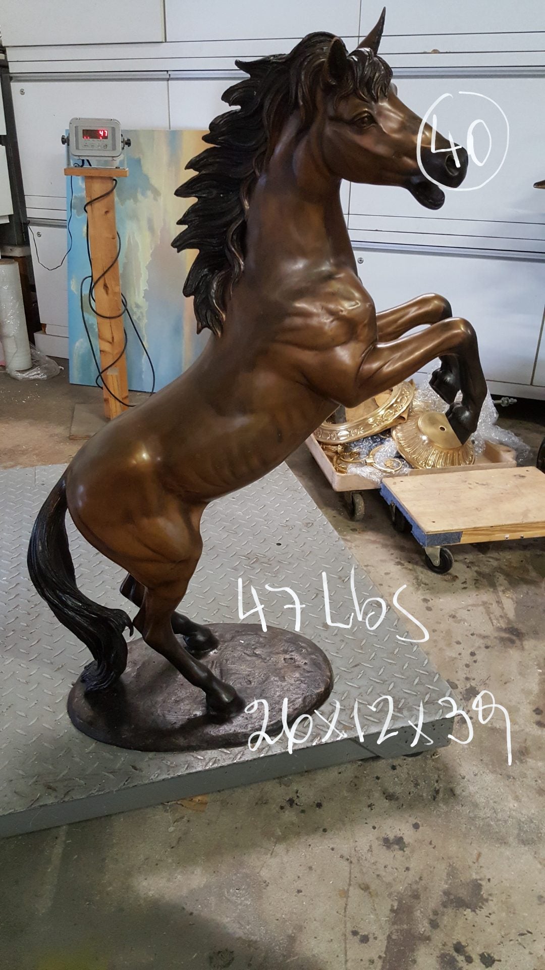 Horse Standing -large Bronze Statue -  Size: 26"L x 12"W x 39"H. 