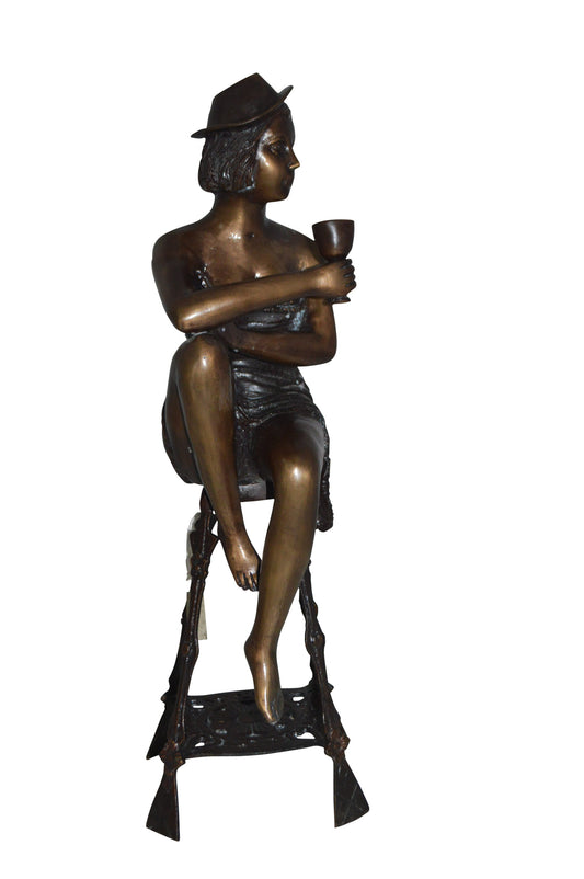 Lady W Champagne Glass Bronze Statue - Size: 8"L x 6"W x 22"H.