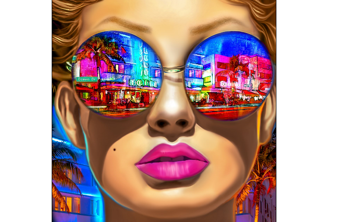 Shades Of Ocean Drive by Marc Rudinsky - Acrylic -  Size: 48"L x 48"W x 2"H.
