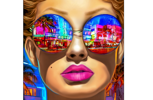 Shades Of Ocean Drive by Marc Rudinsky - Acrylic -  Size: 48"L x 48"W x 2"H.