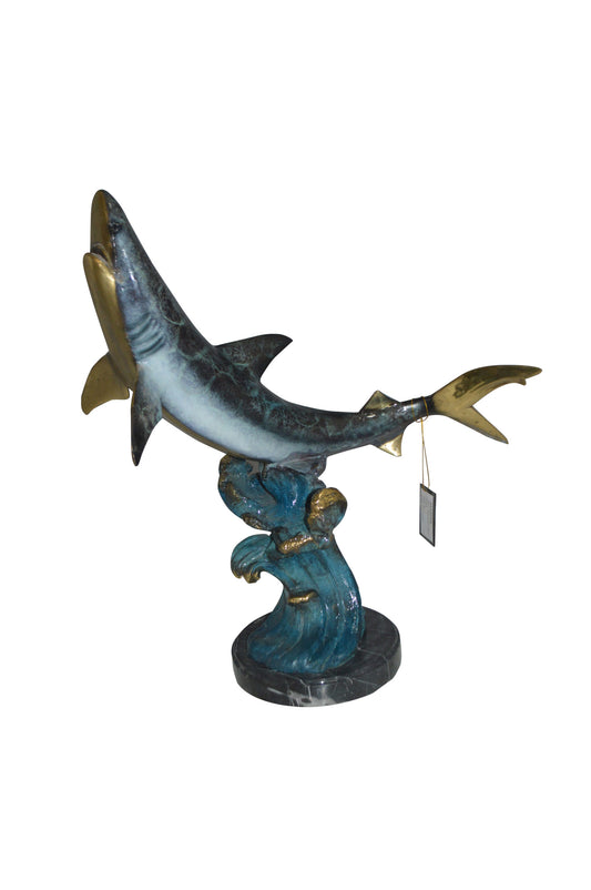 Shark Jumping off the water Bronze Statue -  Size: 14"L x 24"W x 28"H. 