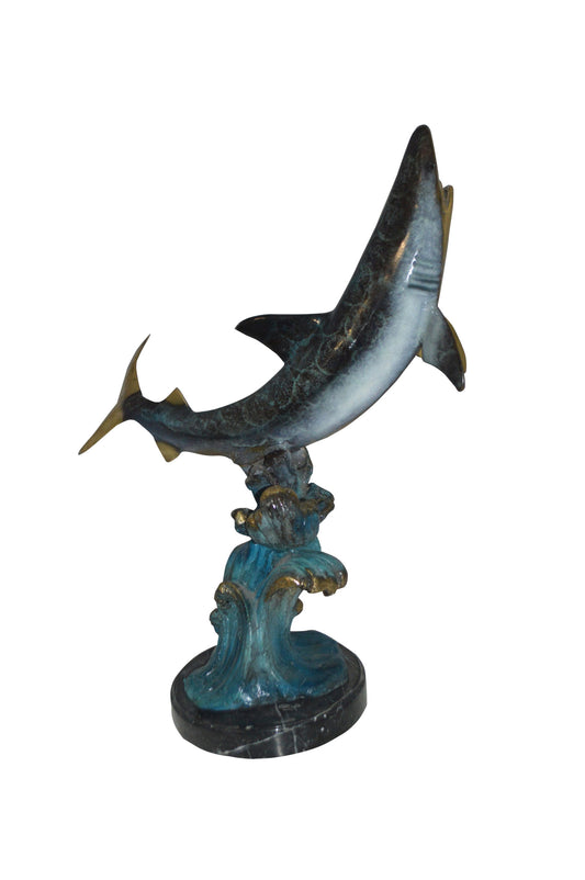 Shark Jumping off the water Bronze Statue -  Size: 14"L x 24"W x 28"H. 