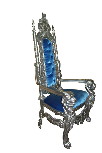 Silver Blue Lion Chair -  Size: 70"L x 36"W x 26"H. 