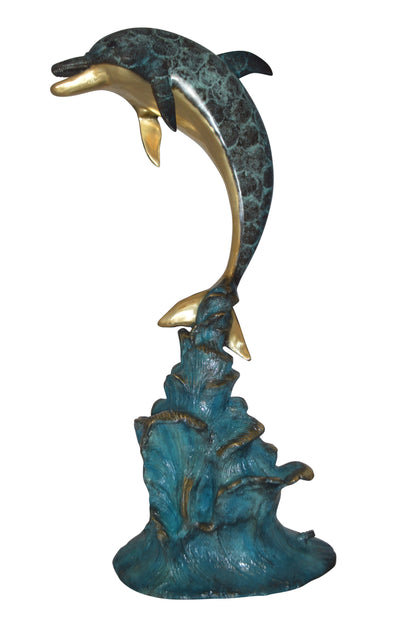 Single Dolphin  Fountain Bronze Statue -  Size: 22"L x 14"W x 45"H. 