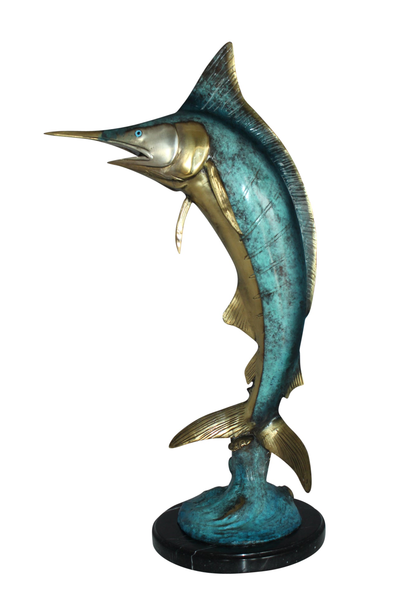 Single Marlin Fish bronze statue -  Size: 9"L x 9"W x 27"H. 