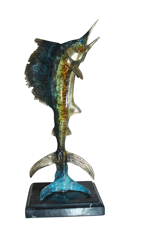 Single Sailfish Bronze Statue -  Size: 6"L x 6"W x 15"H. 