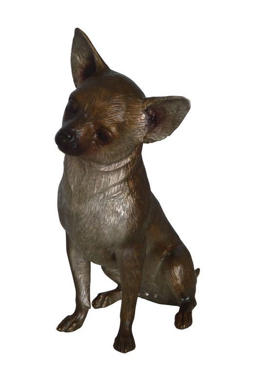 Sitting Chihuahua Bronze Statue -  Size: 6"L x 15"W x 15"H.