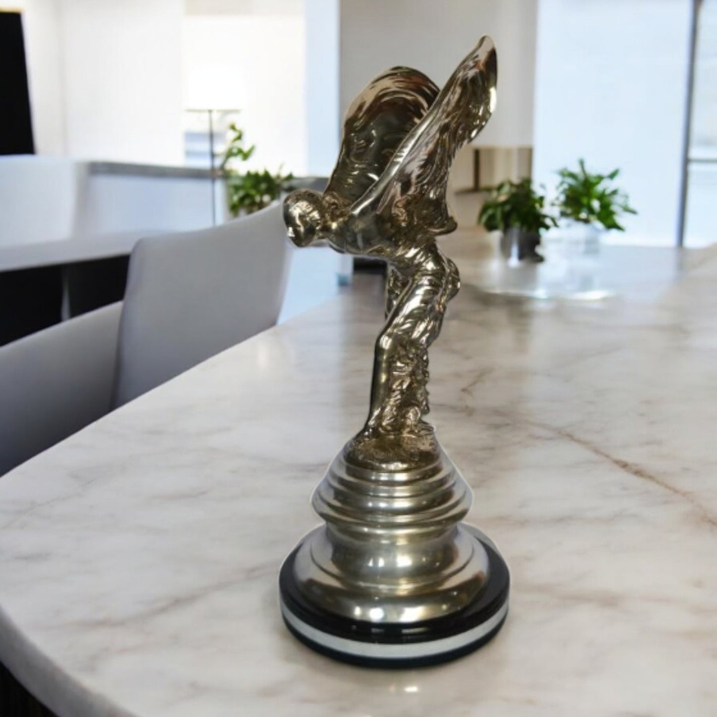 Spirit Of Ecstasy Rolls Royce Silver Bronze Statue -  Size: 14"L x 14"W x 32"H.