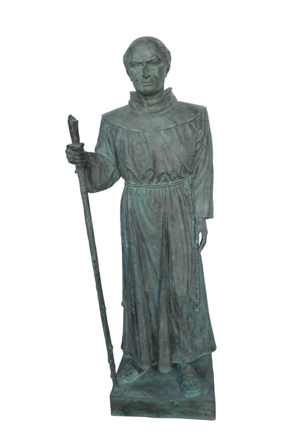 St. Serra Bronze Statue Green Patina -  Size: 22"L x 19"W x 62"H.