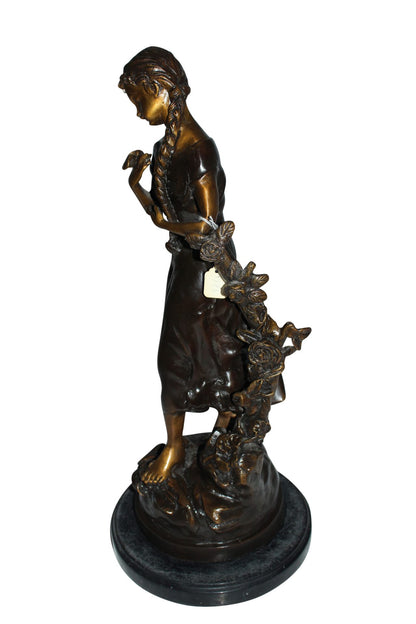 Standing girl Bronze Statue -  Size: 8"L x 8"W x 18.5"H. 