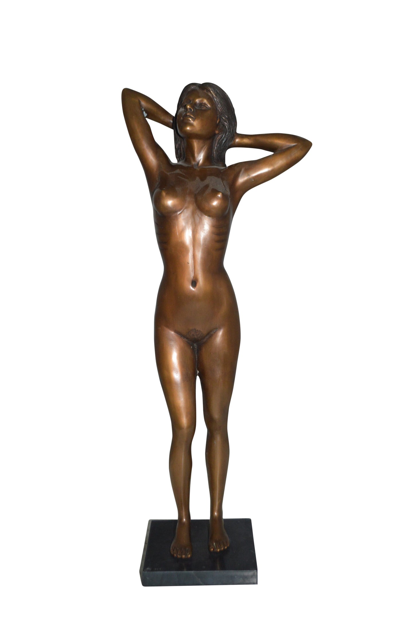 Standing Lady Art Nude Bronze Statue -  Size: 9"L x 5"W x 24"H.