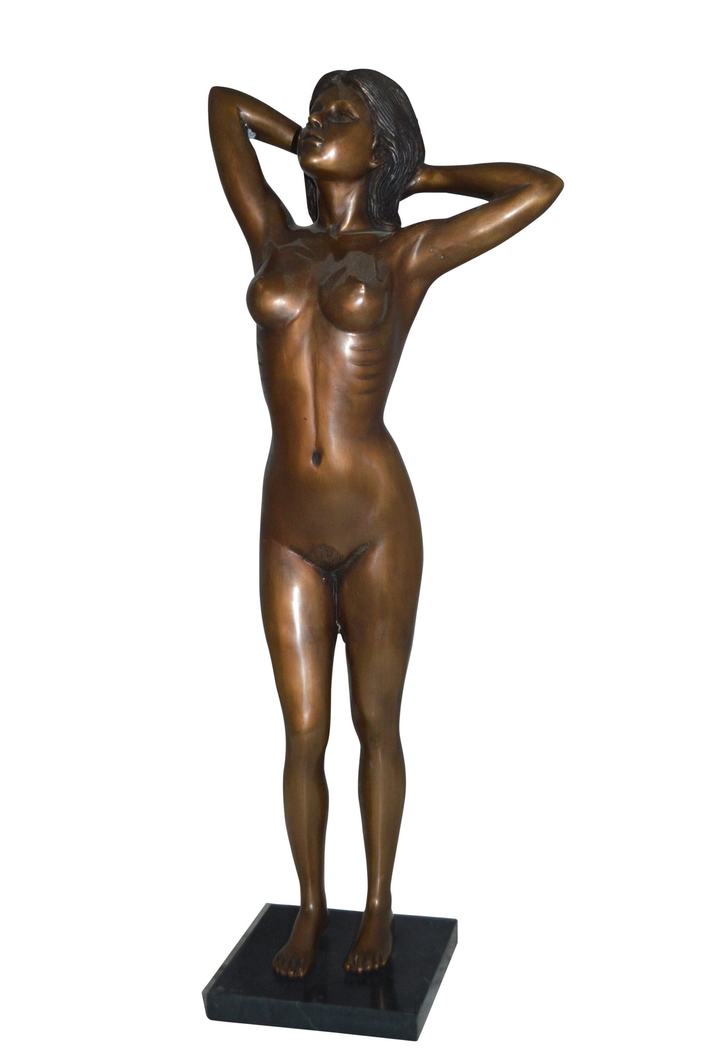 Standing Lady Art Nude Bronze Statue -  Size: 9"L x 5"W x 24"H.