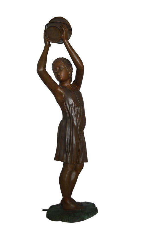 Standing girl with Bucket Fountain Bronze Statue -  Size: 20"L x 15"W x 55"H.