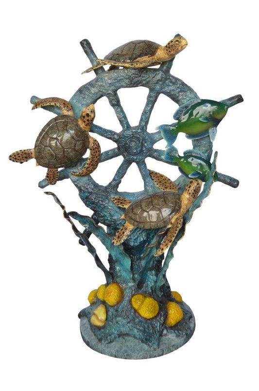 Sunken Boat Anchor W Turtles, Fish Bronze Statue -  Size: 39"L x 23"W x 51"H.