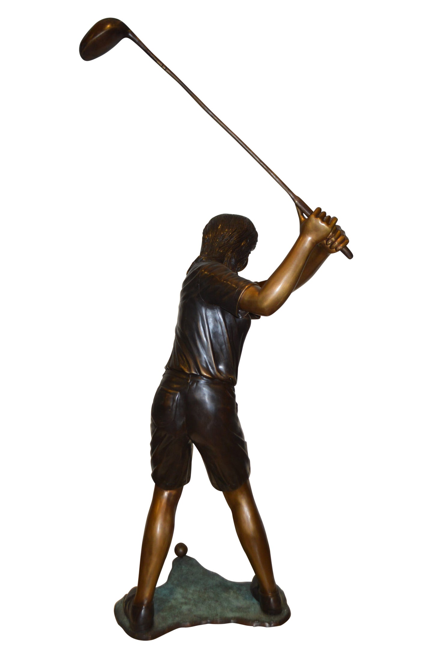 Susan Plays Golf Bronze Statue -  Size: 18"L x 23"W x 47"H.