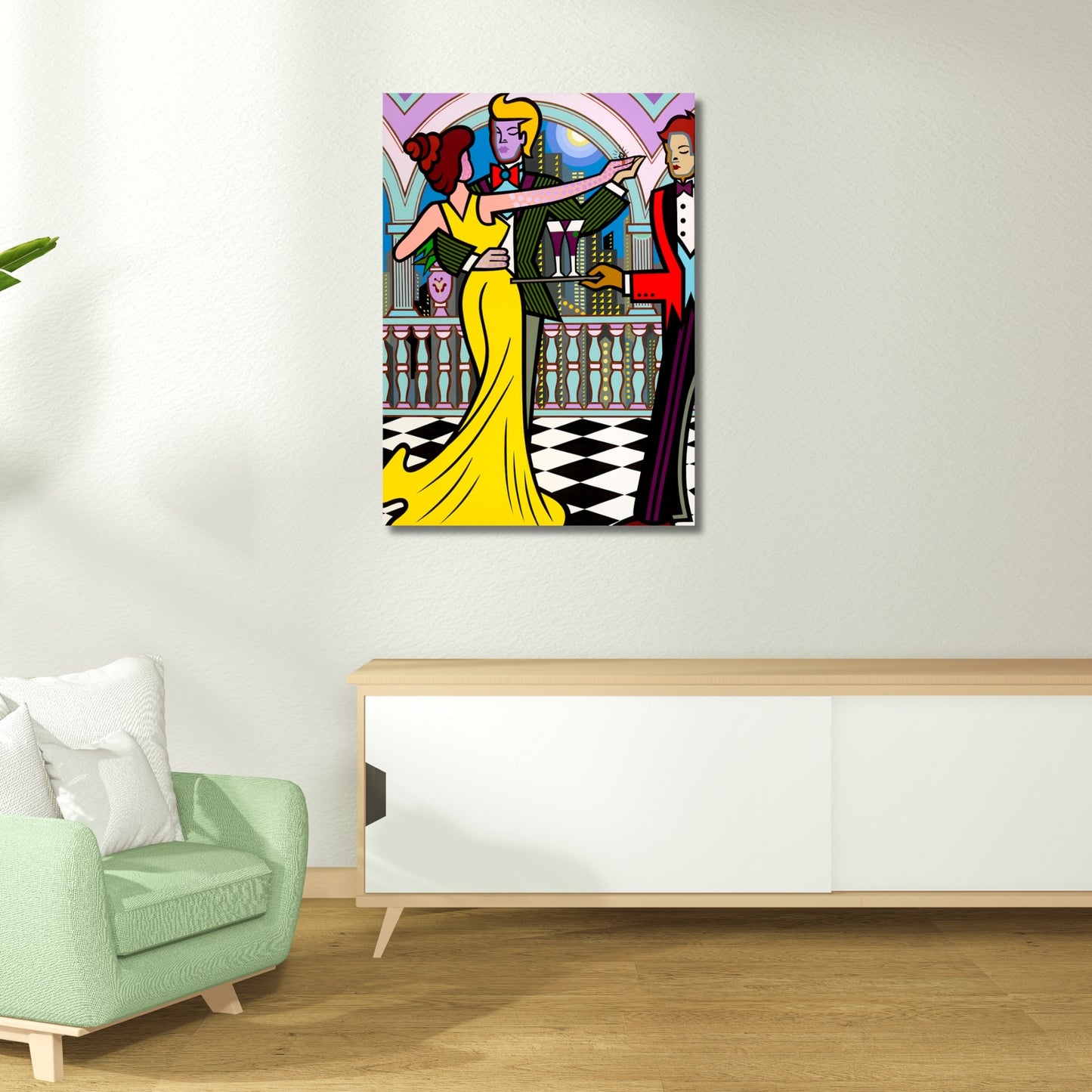 Terrace Dancing, Acrylic Painting, Stretched Canvas, Art by Jozza 32" x 44" x 1"