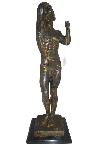 The Bronze Age Male bronze statue by Rodin replica -  Size: 12"L x 12"W x 36"H.
