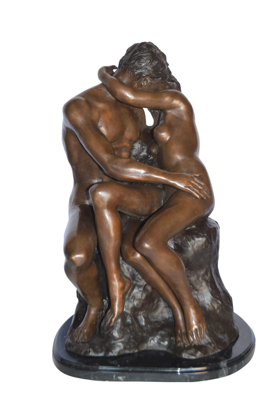 The Kiss replica by Rodin Medium Bronze Statue -  Size: 15"L x 14"W x 22"H.