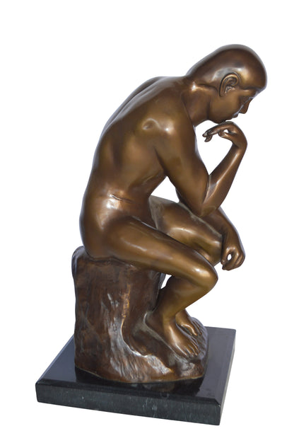 The Thinker by Rodin Bronze Statue Replica -  Size: 10"L x 11"W x 20"H.
