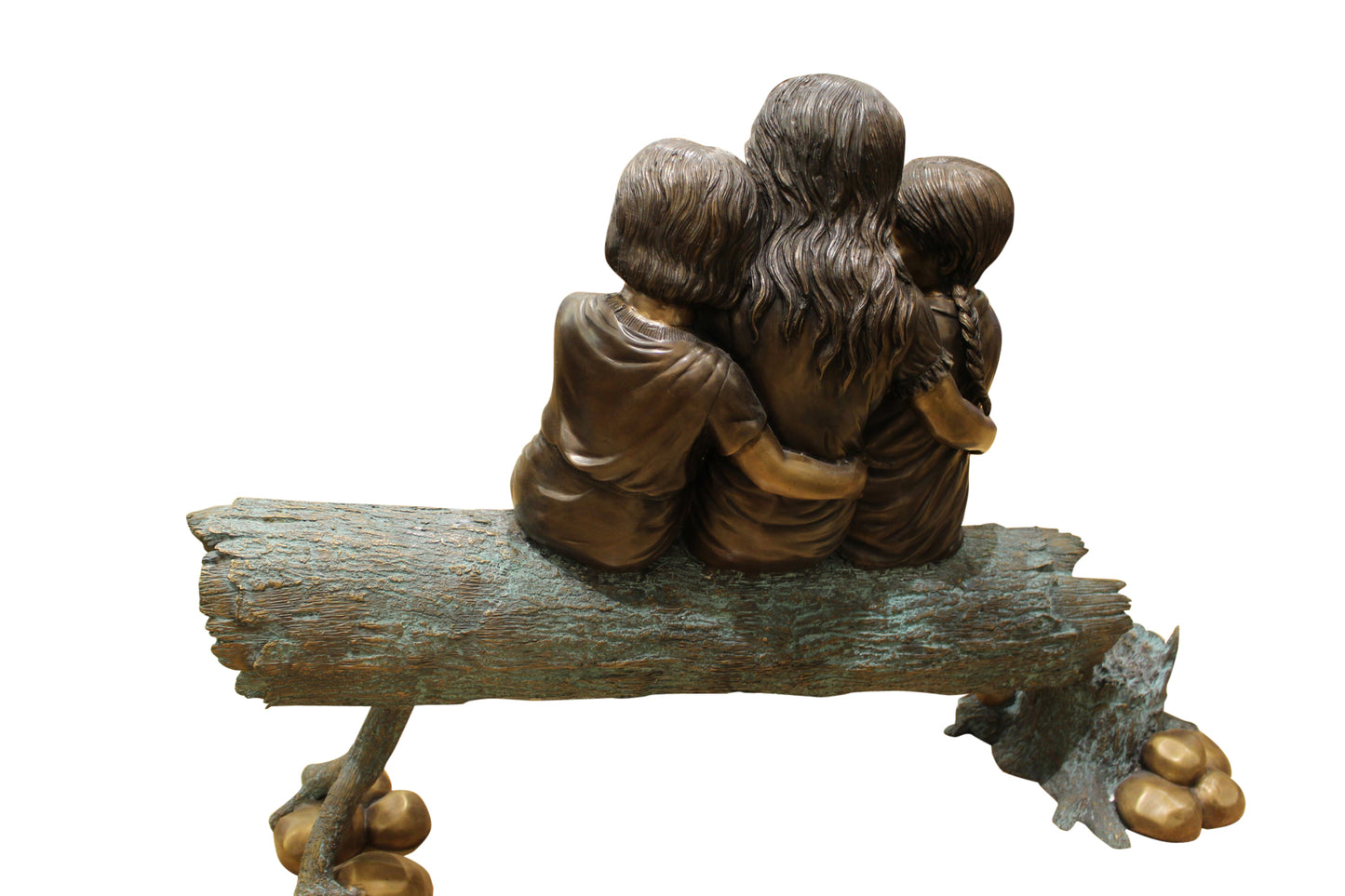 Three Children On Log Holding Bird Bronze Statue -  Size: 55"L x 18"W x 38"H. 
