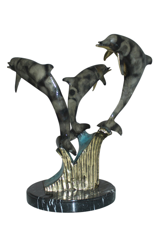 Three Dolphins Table Base Bronze Statue -  Size: 20"L x 20"W x 21"H. 