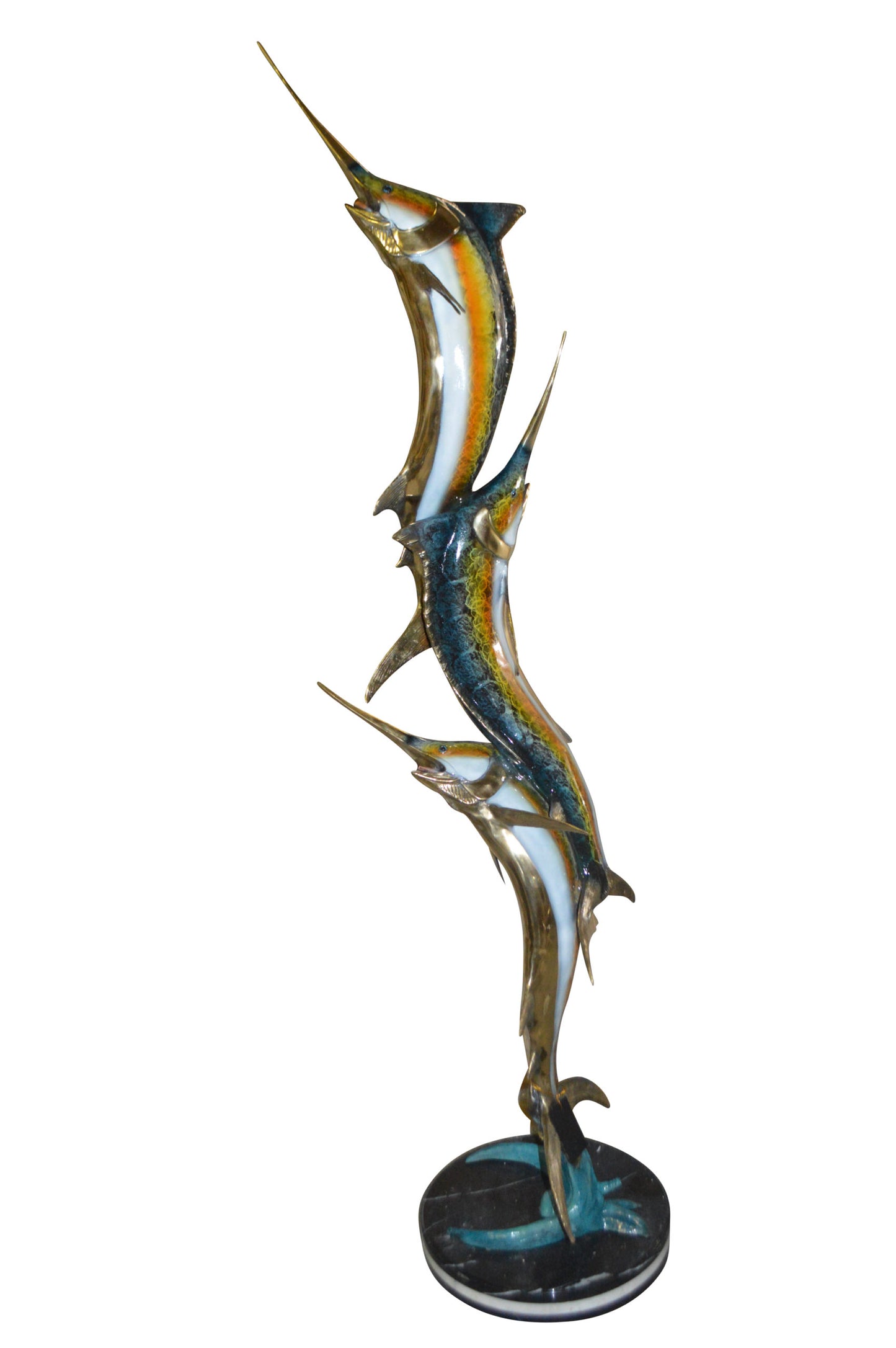 Three Marlin Fish /bronze Fountain on Triple Marble -  15"x 18"x 77"H. 