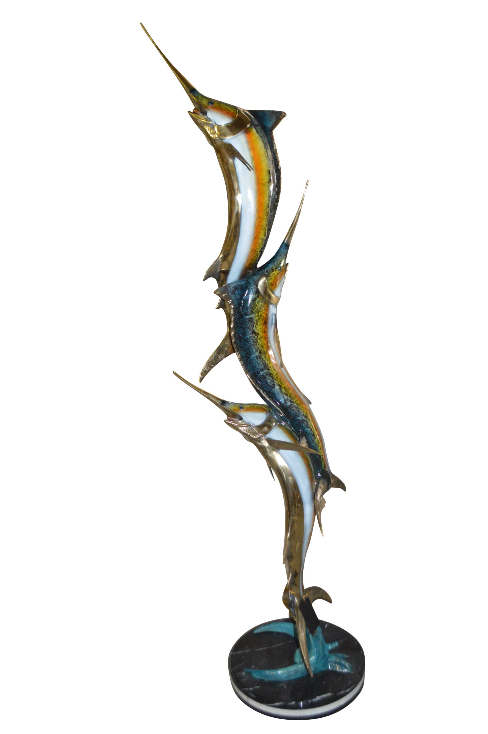 Three Marlin Fish /bronze Fountain on Triple Marble -  15"x 18"x 77"H. 