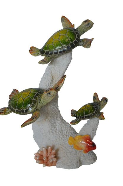 Three Turtles Swimming Resin Statue -  Size: 8"L x 8"W x 10"H.