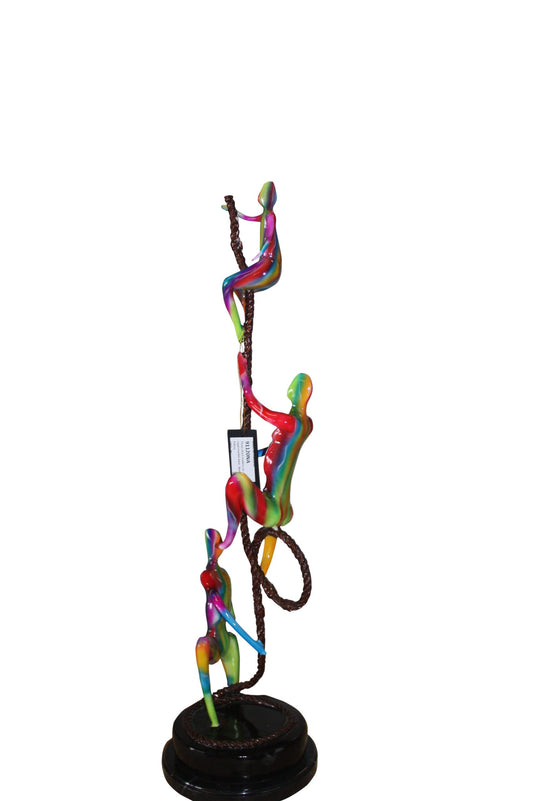 Three man made of Bronze climbing on rope -  Size: 10"L x 13"W x 37"H. 